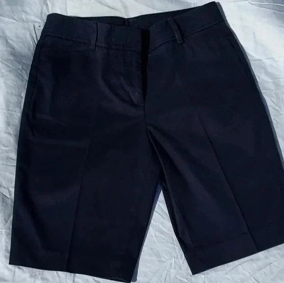Talbots Perfect Womens Shorts Dark Blue Flat Front Cotton Blend 2 - Picture 2 of 15